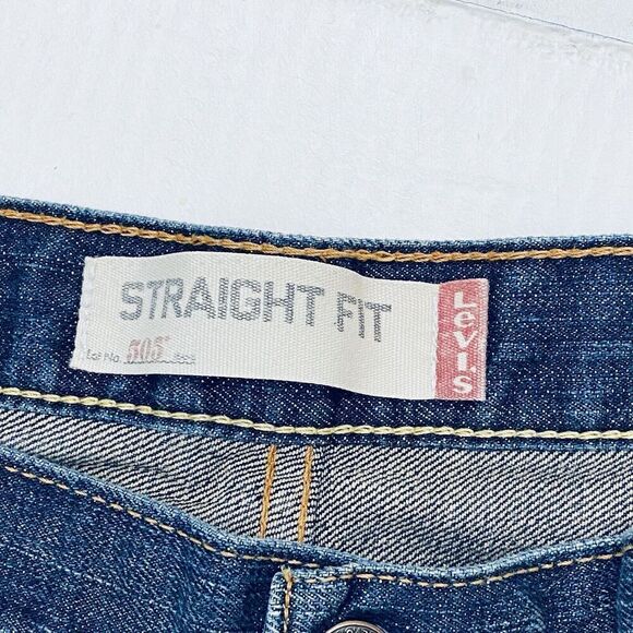 Levis 505 Mens Jeans Regular Straight Fit 38 x 32 Blue Dark Wash 100% Cotton - Picture 4 of 16